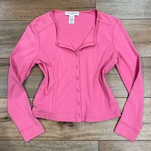 JONES NEW YORK Neon Pink Long Sleeve Girly Y2k Button Up | Size Small
